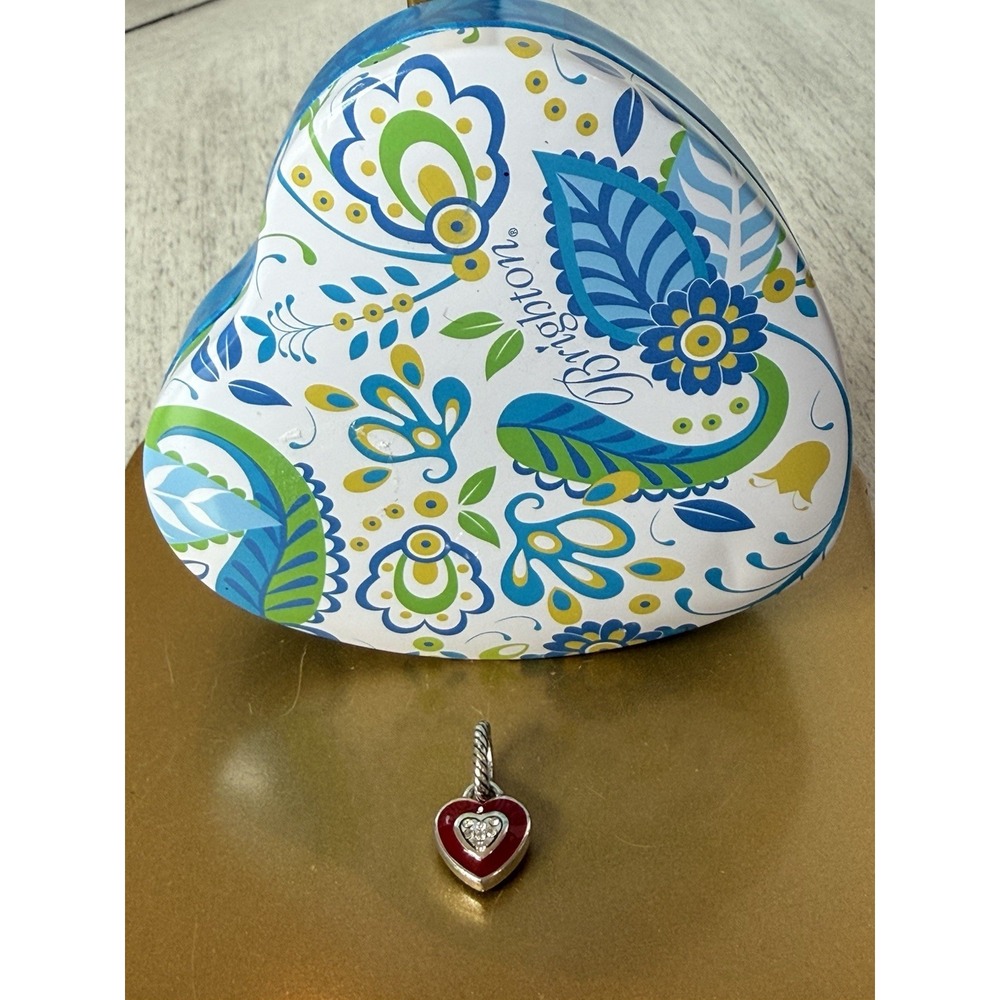 Brighton Love Cherish Heart Crystal Charm And Paisley Floral Heart Tin Retired‎